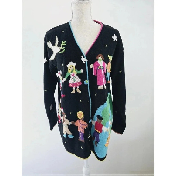 Storybook Knits Kids Children Around The World Peace On Earth Cardigan Sweater M - Picture 11 of 11